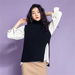 Slit-side Turtleneck Wool Knit Vest