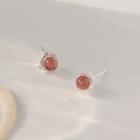 Sterling Silver Ear Stud 1 Pair - Red Strawberry Quartz - Silver - One Size