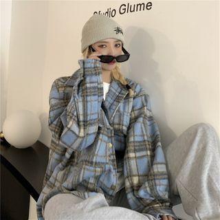 Plaid Button-up Jacket Blue - One Size
