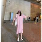 Elbow-sleeve Midi Split T-shirt Dress