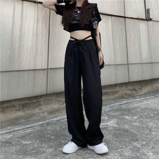 Tie-strap High-waist Straight Leg Pants
