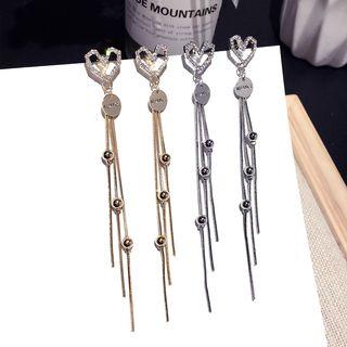 Rhinestone Heart Metal Fringe Dangle Earring