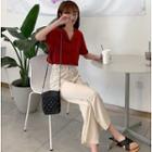 V-neck Elbow-sleeve Shirt / Wide Leg Pants