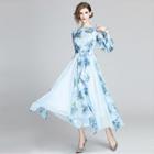 Flower Print Lantern-sleeve A-line Maxi Dress