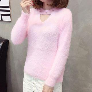 Cutout Beaded Sweater