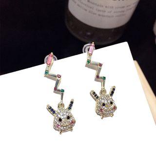 Rhinestone Animal Dangle Earring 1 Pair - S925 Sterling Silver Pin - Gold - One Size