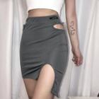 Cutout Safety Pin-accent Mini Fitted Skirt
