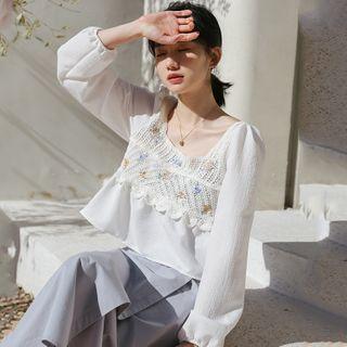 Embroidery Panel Blouse White - One Size