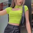 Short-sleeve Mock-neck Cutout Cropped T-shirt