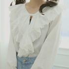 Eyelet-lace Ruffled Cotton Blouse
