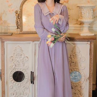 Long-sleeve Sailor Collar Lace-up Midi A-line Dress