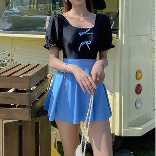 Set: Two-tone Swimsuit + Skirt