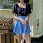 Set: Two-tone Swimsuit + Skirt