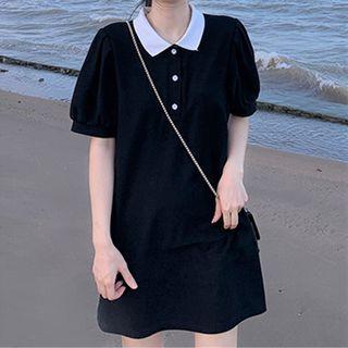 Two Tone Puff Sleeve Polo Dress