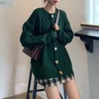 Cable Knit Cardigan / Plaid Mini A-line Skirt