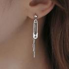 Safety Pin Drop Earring 1 Pc - Silver - One Size