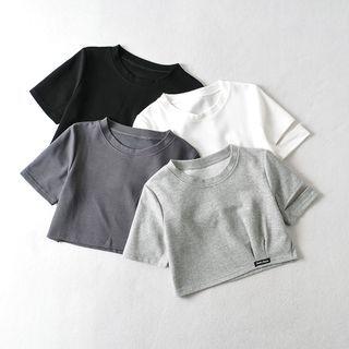 Elbow-sleeve Cut-out Cropped T-shirt