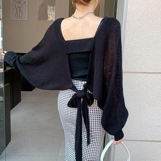 Tie-back Balloon-sleeve Knit Bolero