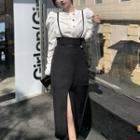 Puff-sleeve Crew-neck Shirt / Slited Overall Dress