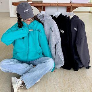 Letter Embroidered Zipped Hooded Jacket