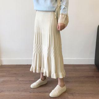 Knit Midi A-line Skirt Almond - One Size