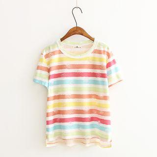 Distressed Striped Short-sleeve T-shirt