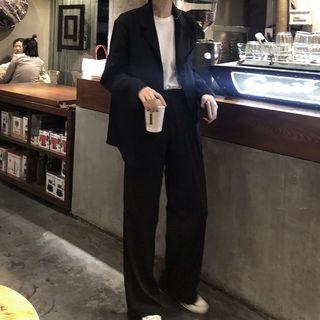 Plain Blazer / High-waist Wide-leg Pants