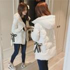 Bow-accent Zip Hooded Padded Jacket