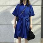 Elbow-sleeve Front-tie Shirtdress