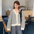 Long-sleeve Floral Printed Knit Cardigan As Shown In Figure - One Size