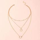 Alloy Moon Pendant Layered Choker Necklace Gold - One Size