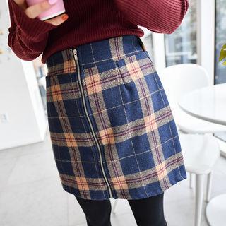 Zip-front Plaid Mini Skirt