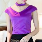 Cap-sleeve V-neck Top With Choker
