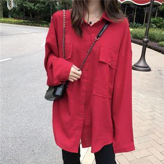 Pocket-detail Shirt Red - One Size