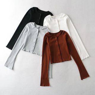 Bell-sleeve Button-up Crop Top