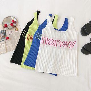 Lettering Ribbed Sleeveless Knit Top