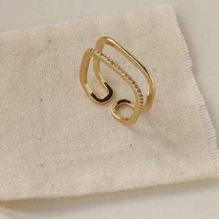 Rhinestone Layered Alloy Open Ring A768 - Gold - One Size