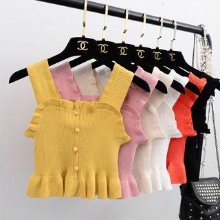 Sleeveless Ruffle Trim Cropped Knit Top