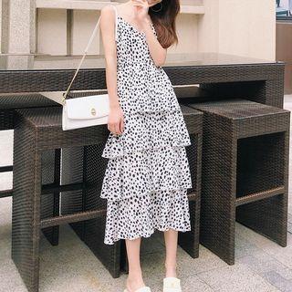 Dotted Spaghetti-strap Tiered Dress