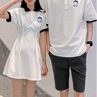 Couple Matching Mini A-line Dress / Polo Shirt / Shorts / Set