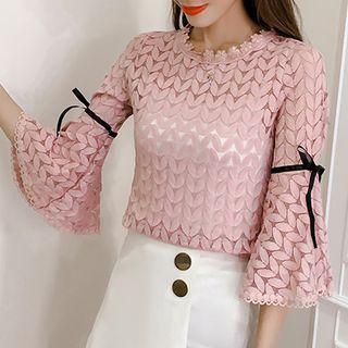 Lace 3/4-sleeve Chiffon Top