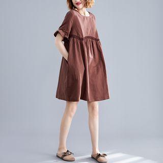 Ruffle Trim Elbow-sleeve A-line Dress As Shown In Figure - One Size