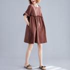 Ruffle Trim Elbow-sleeve A-line Dress As Shown In Figure - One Size