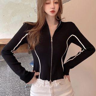 Stand Collar Zip-up Cropped Cardigan