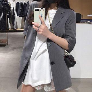 Set: Plain Elbow-sleeve Blazer + T-shirt