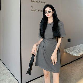 Round-neck Plain Split Skinny Mini Skirt