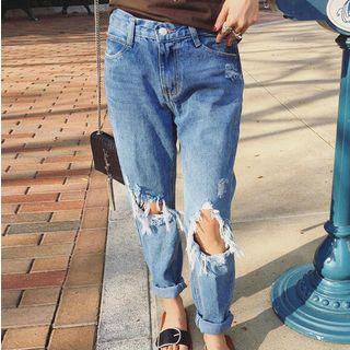 Washed Cut-out Jeans