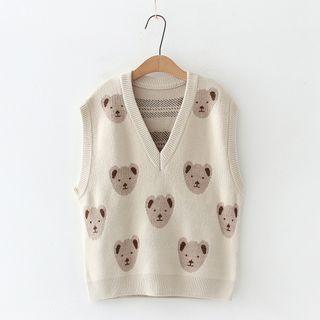 Bear Print Sweater Vest Off-white - One Size