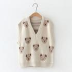 Bear Print Sweater Vest Off-white - One Size