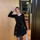 V-neck Sequined Mini A-line Dress